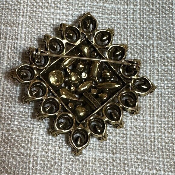 VTG Hollycraft Brooch‎ Pin 1 5/8" Gold Plated Black Rhinestones Signed MCM USA - Picture 5 of 6